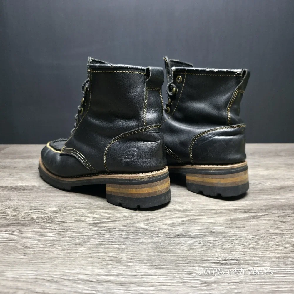 Skechers‎ Men's Work Boots -  Size 9.5 - Oil Resistant, Moc Toe, Black Leather